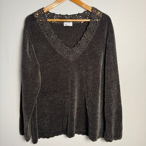 East West Women's Velvety Acrylic Long Sleeve V-Neck Sweater Brown Size 3X VTG‎